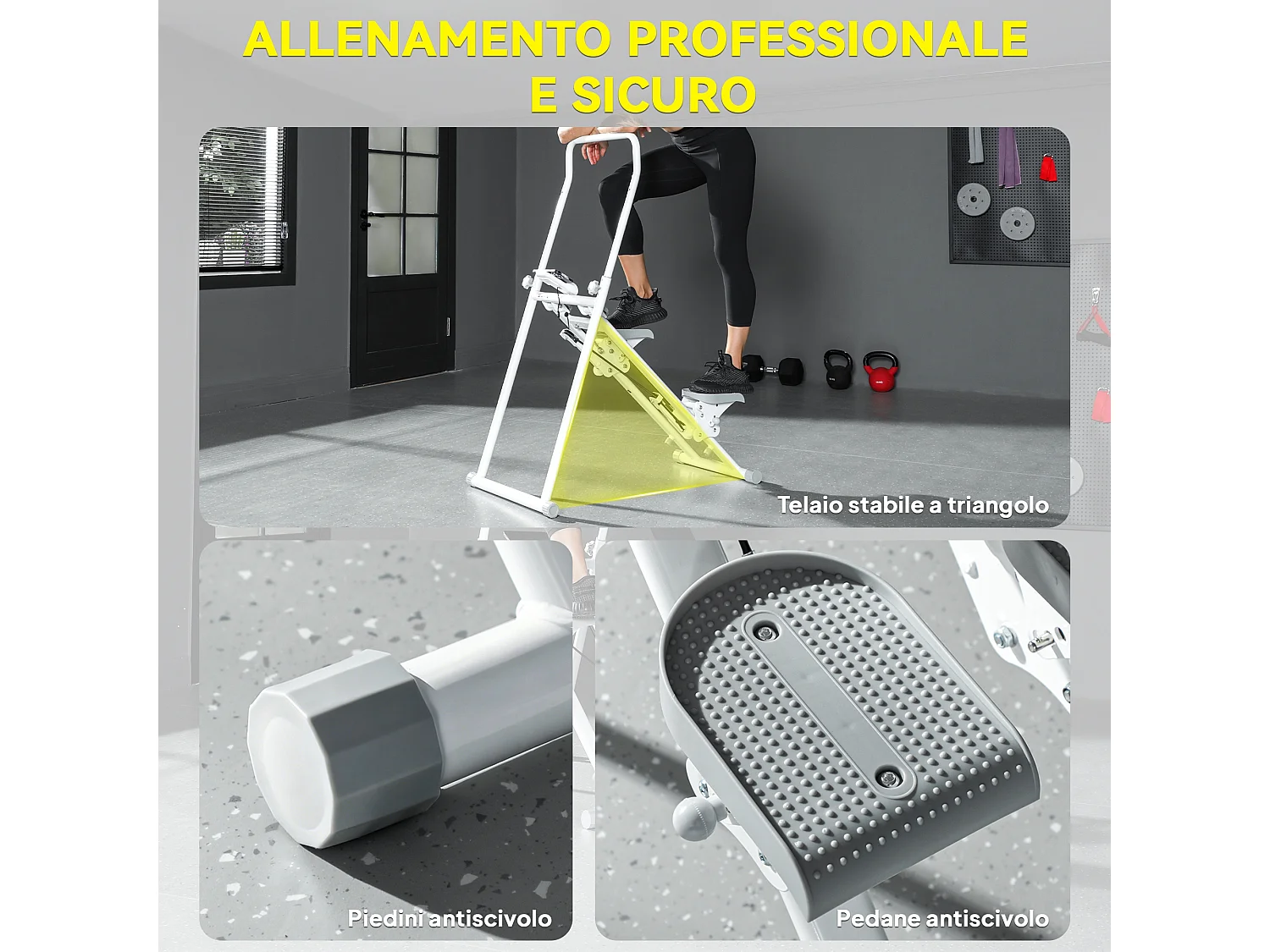 Stepper verticale pieghevole e regolabile con monitor lcd bianco