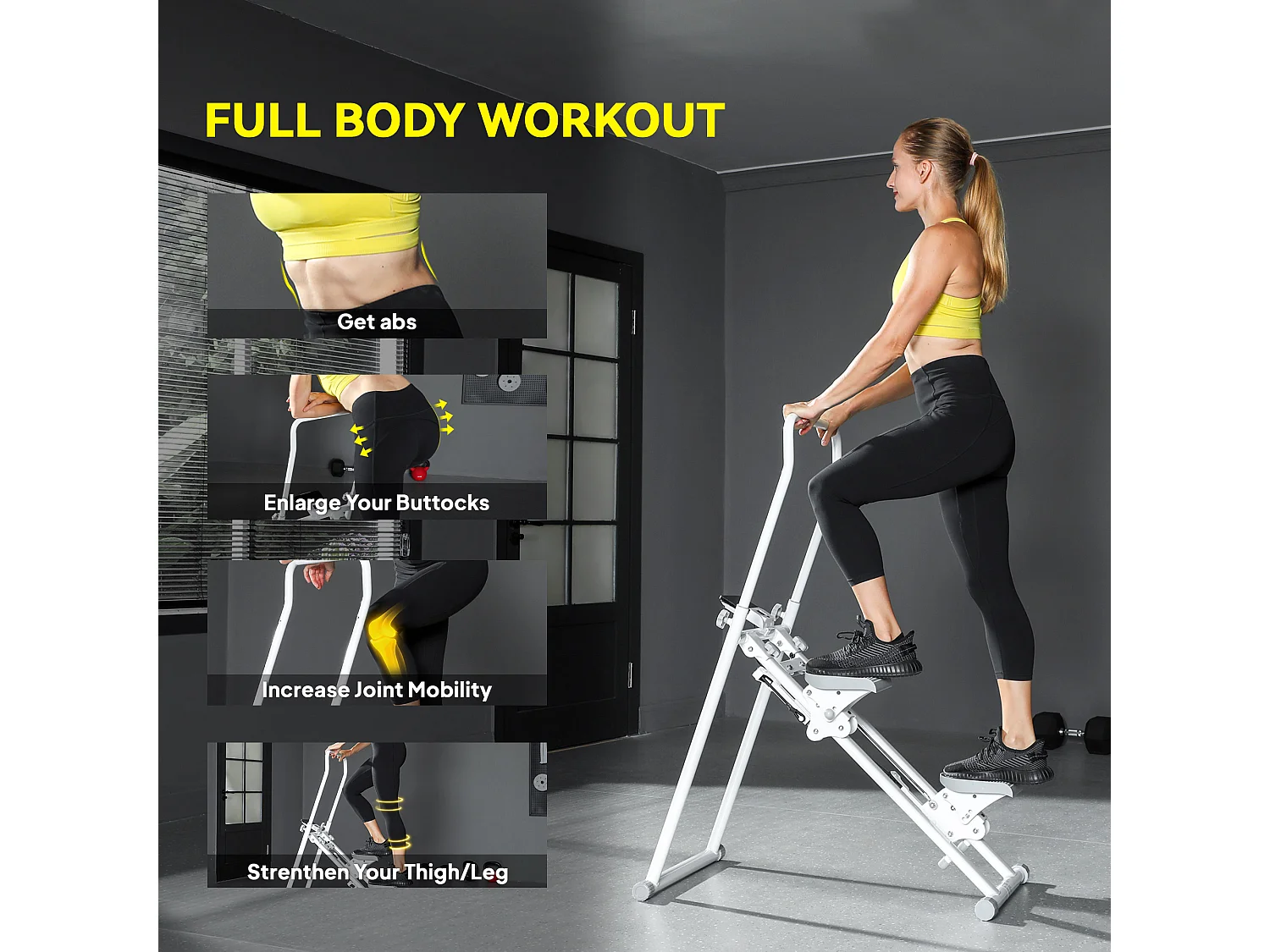 Stepper verticale pieghevole e regolabile con monitor lcd bianco