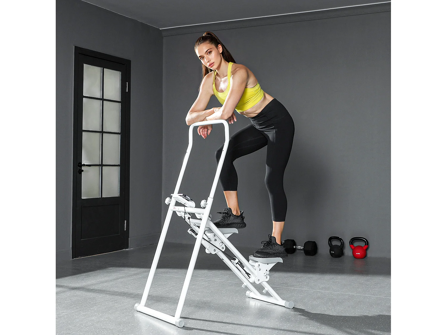 Stepper verticale pieghevole e regolabile con monitor lcd bianco