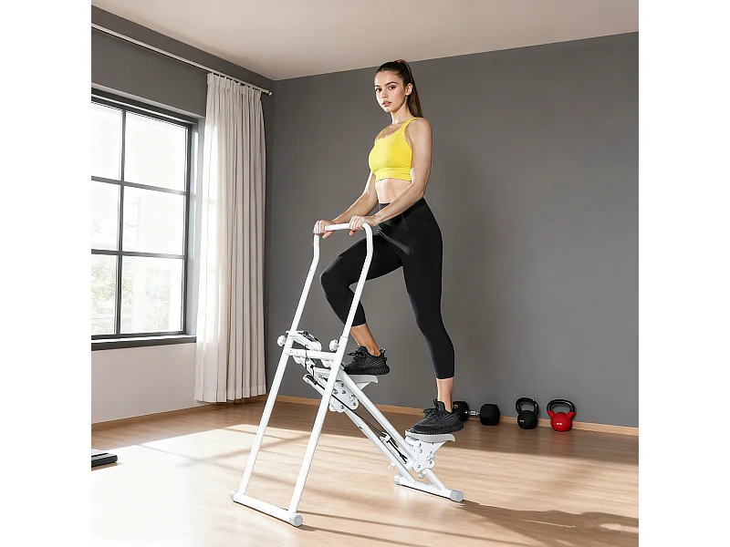 Stepper verticale pieghevole e regolabile con monitor lcd bianco