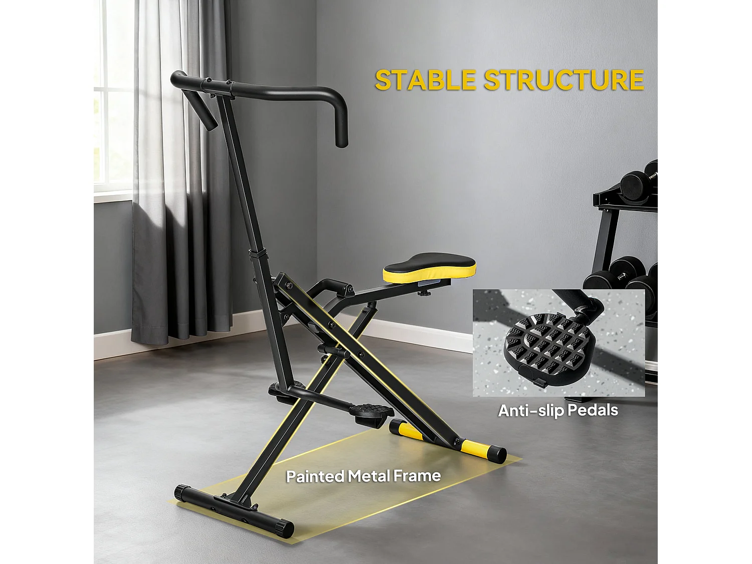 Macchina total crunch pieghevole in pp e acciaio 57x105x115 cm giallo