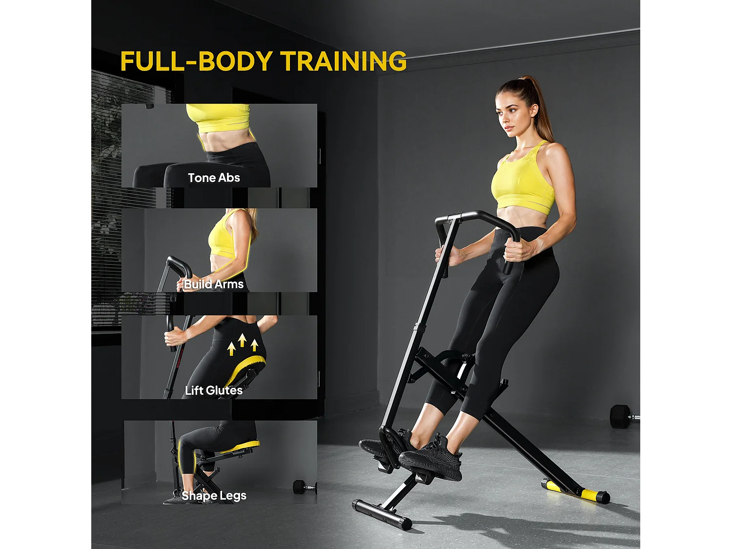 Macchina total crunch pieghevole in pp e acciaio 57x105x115 cm giallo