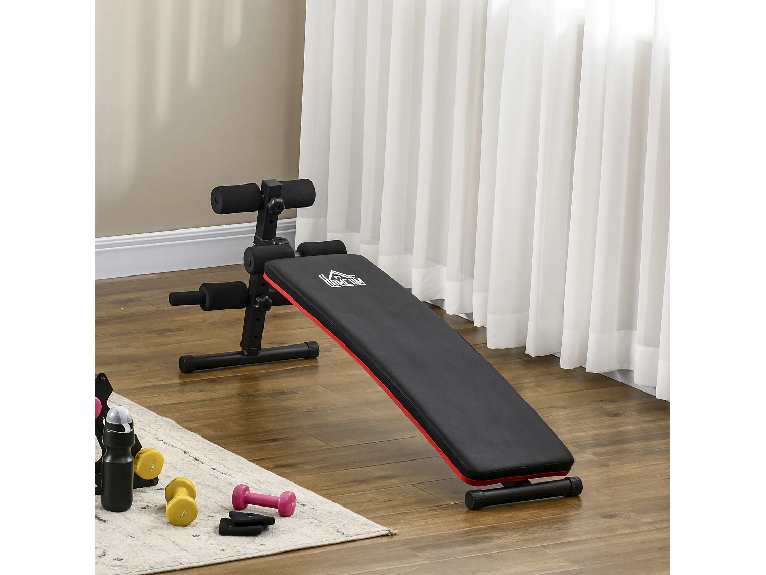 Panca per addominali pieghevole e regolabile imbottita nero e rosso