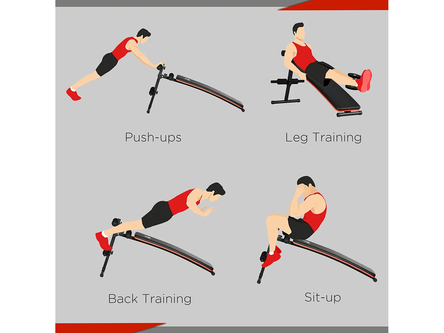 Panca per addominali pieghevole e regolabile imbottita nero e rosso