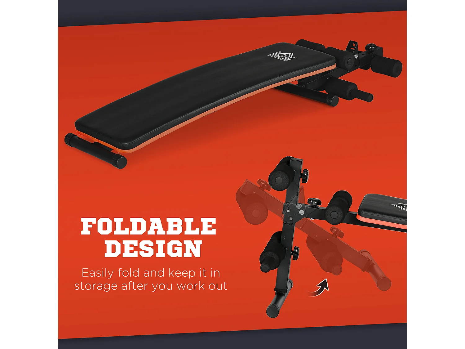Panca per addominali pieghevole e regolabile imbottita nero e rosso