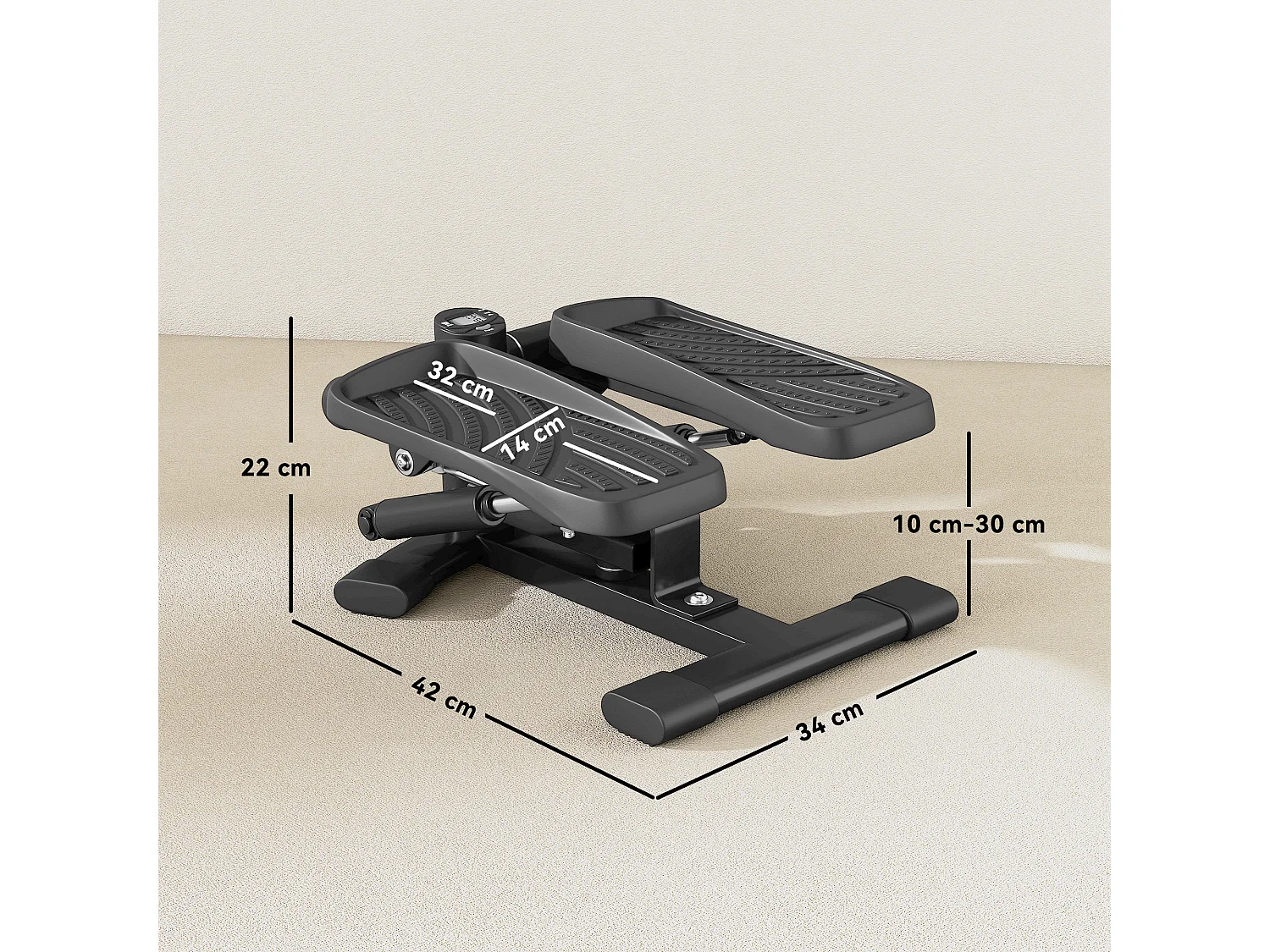 Stepper twister con monitor lcd e pedali grandi antiscivolo nero