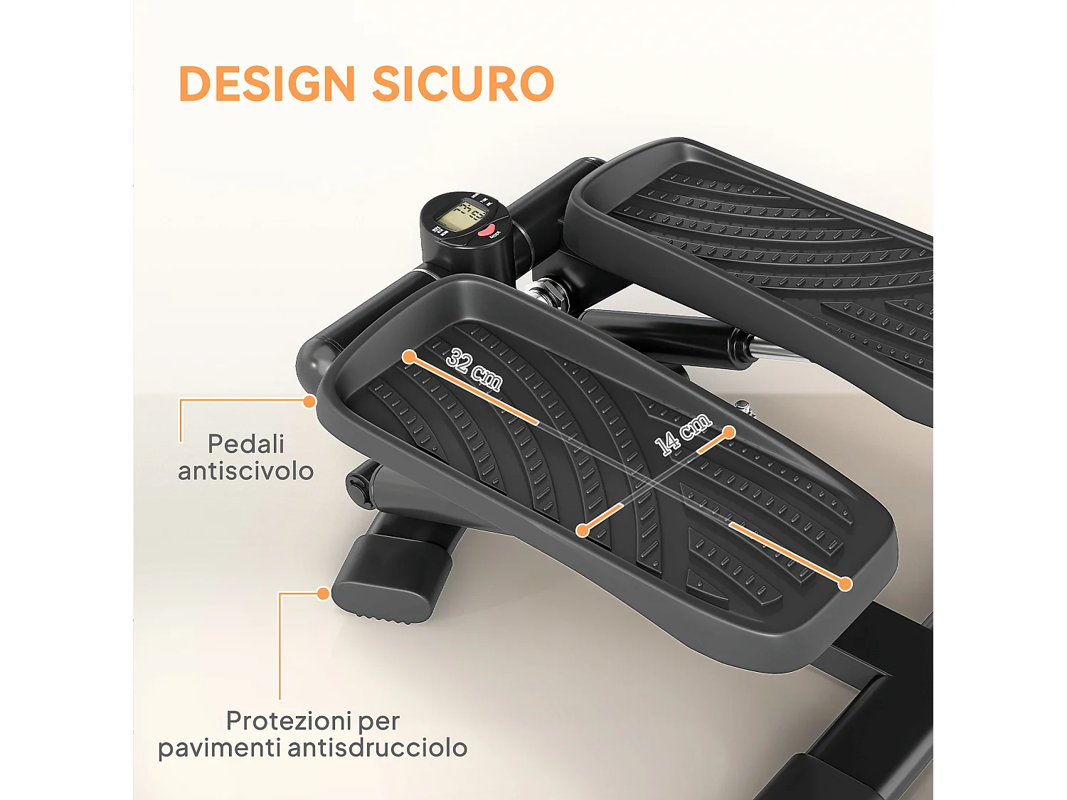 Stepper twister con monitor lcd e pedali grandi antiscivolo nero