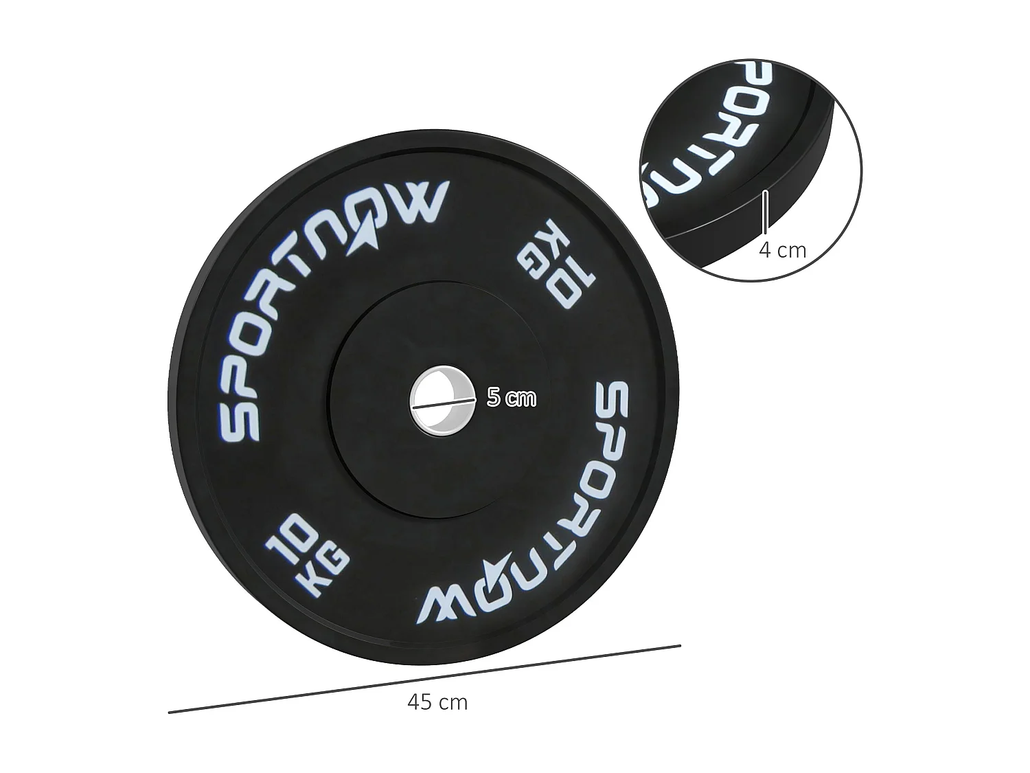 Set di 2 dischi pesi da 10kg da per bilanciere e manubri in gomma nero