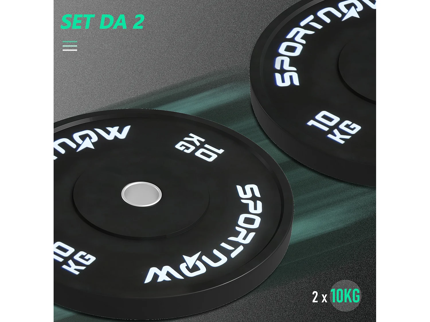 Set di 2 dischi pesi da 10kg da per bilanciere e manubri in gomma nero