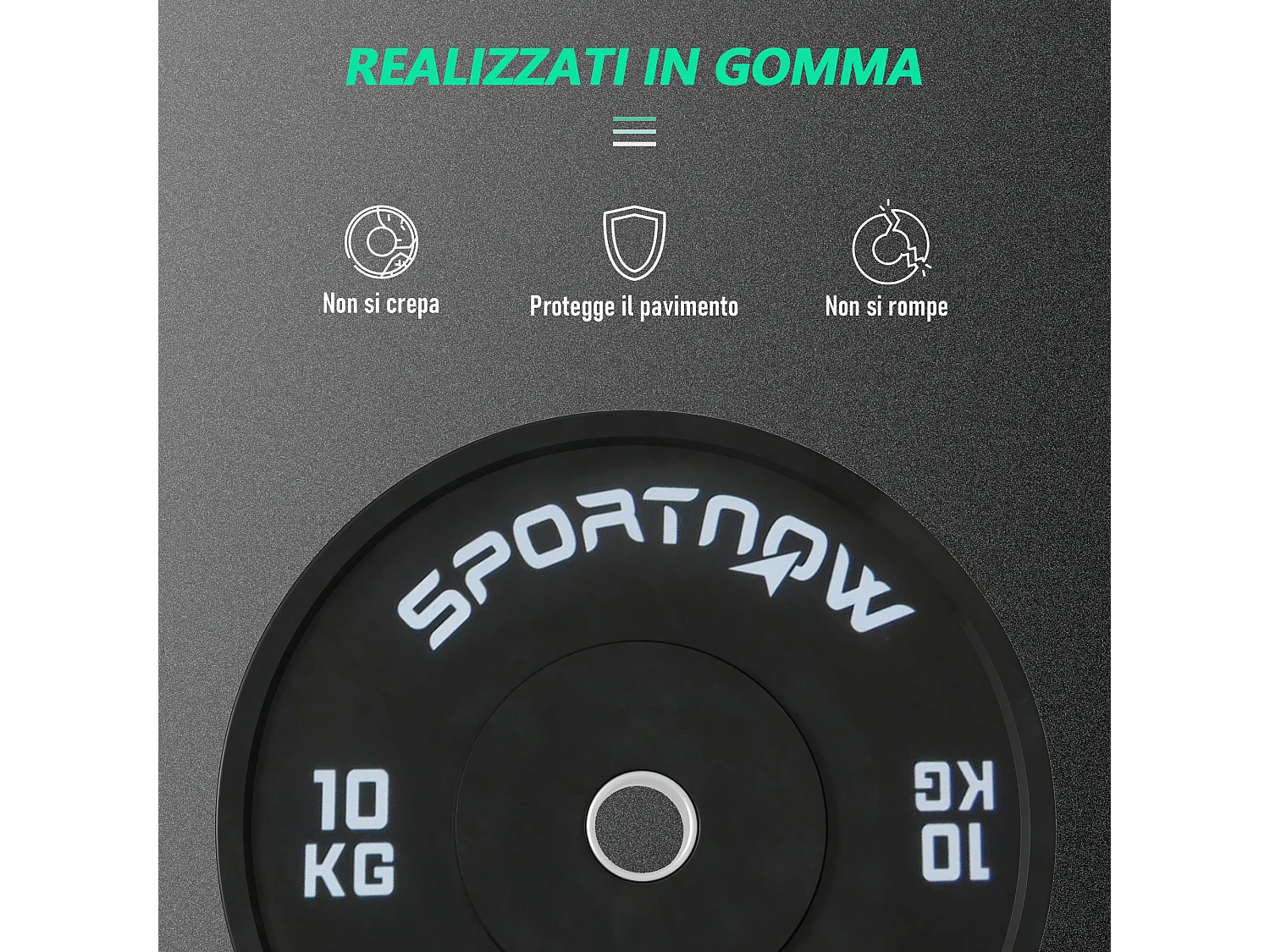 Set di 2 dischi pesi da 10kg da per bilanciere e manubri in gomma nero