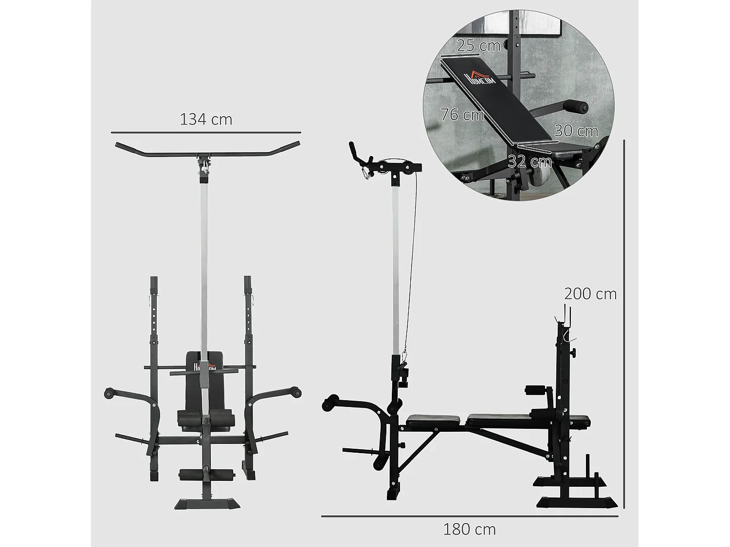 Panca fitness con leg press, squat rack e leg extension 180x134x200 cm