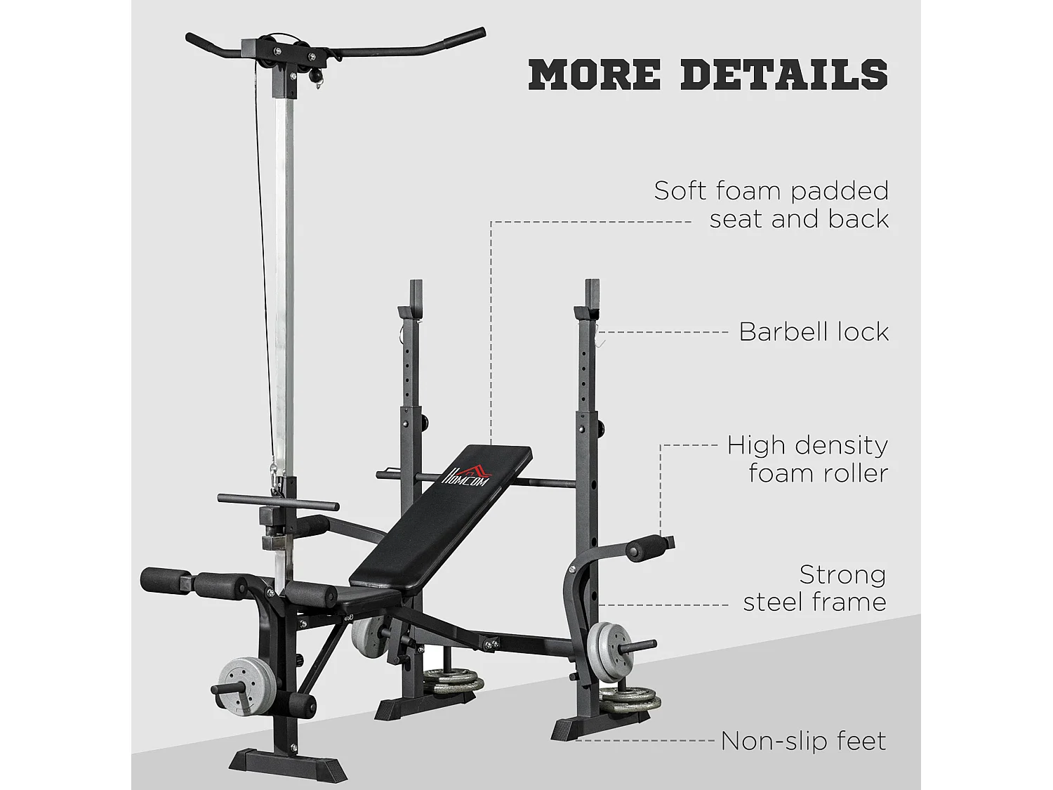 Panca fitness con leg press, squat rack e leg extension 180x134x200 cm