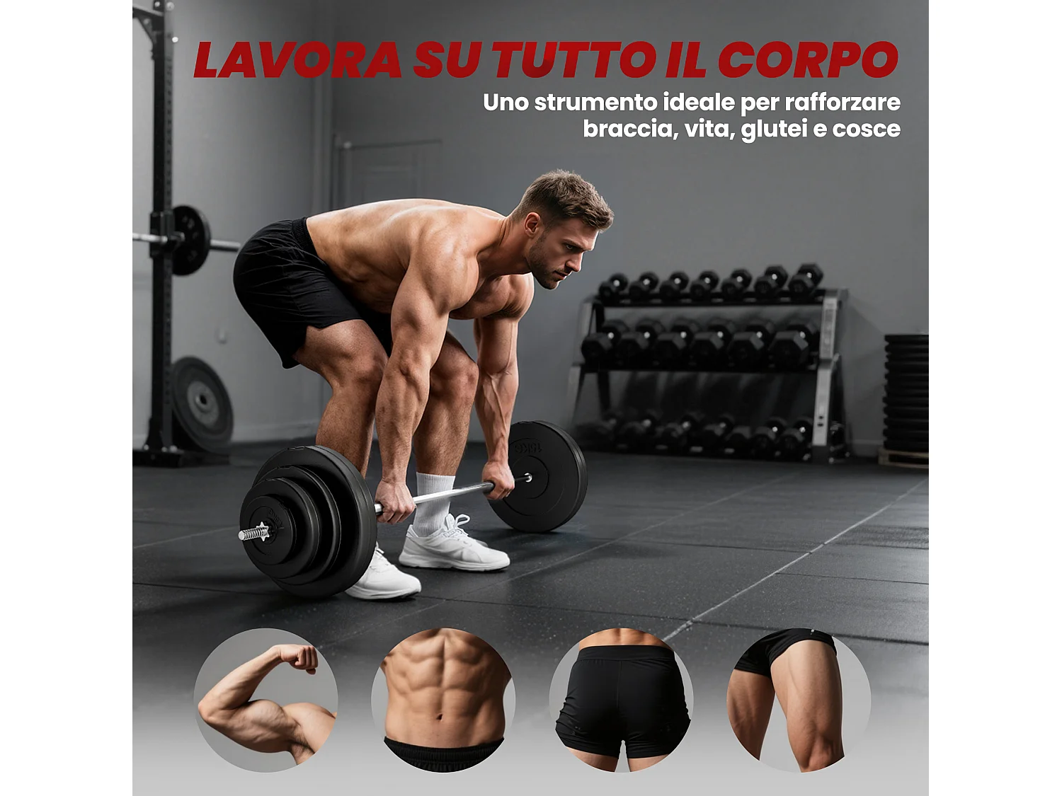Set di Bilanciere e Dischi da 70 kg totali con 8 Pesi