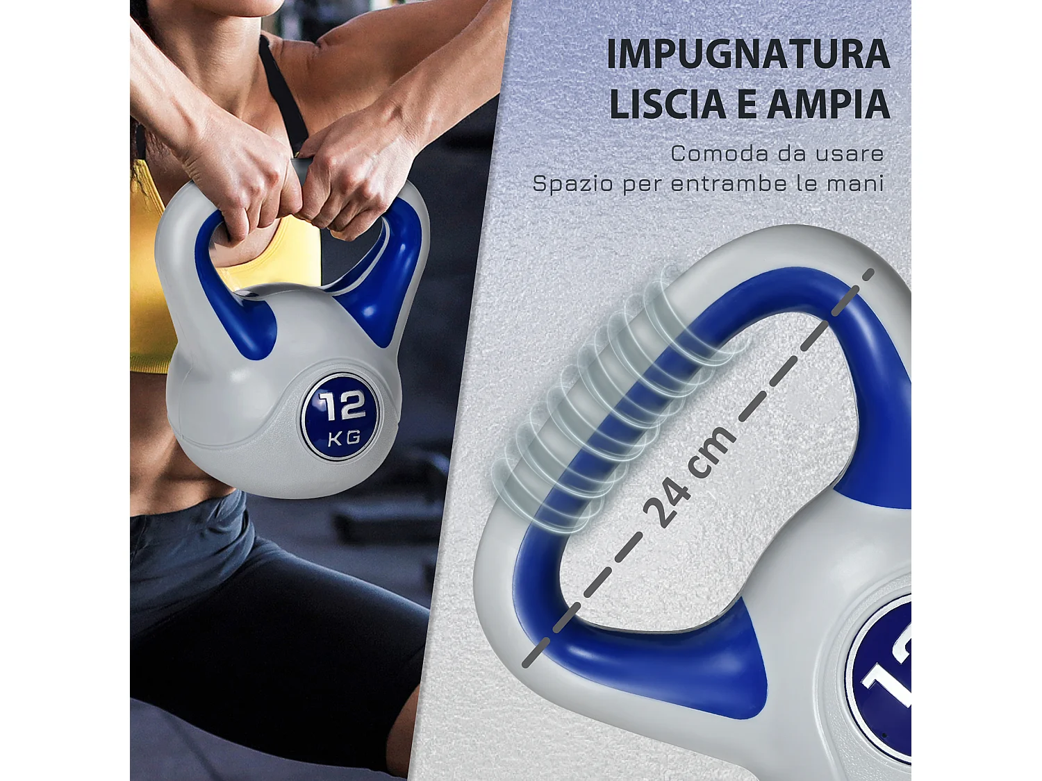 Kettlebell 12kg in pu e sabbia con base piatta e impugnatura