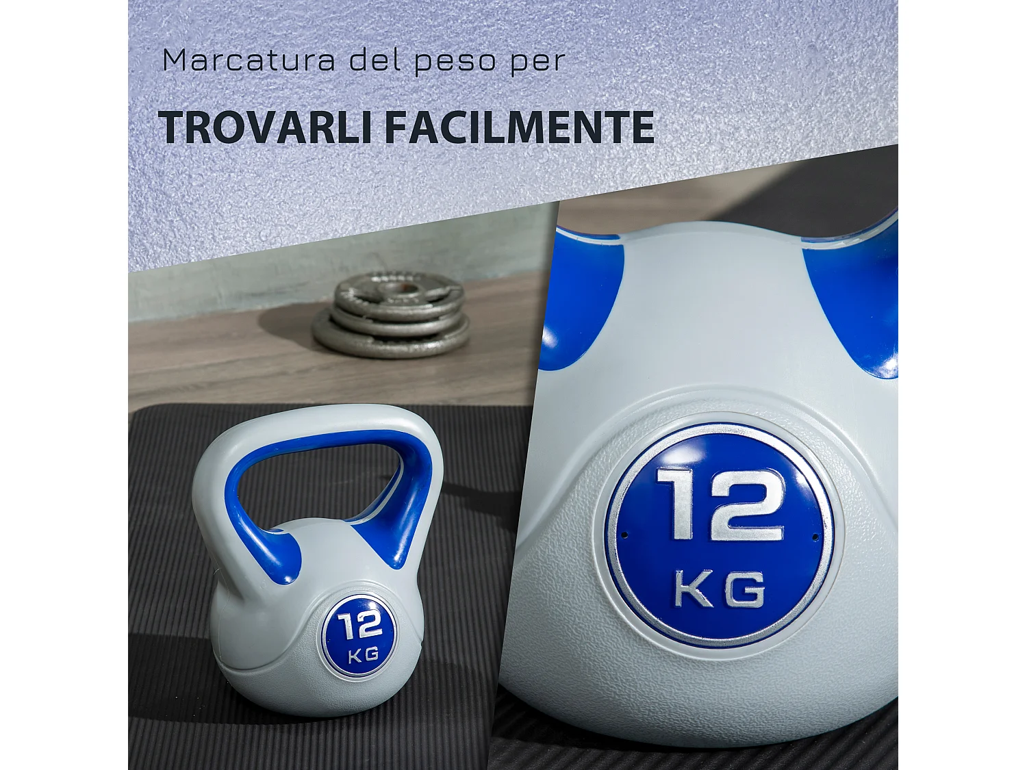 Kettlebell 12kg in pu e sabbia con base piatta e impugnatura
