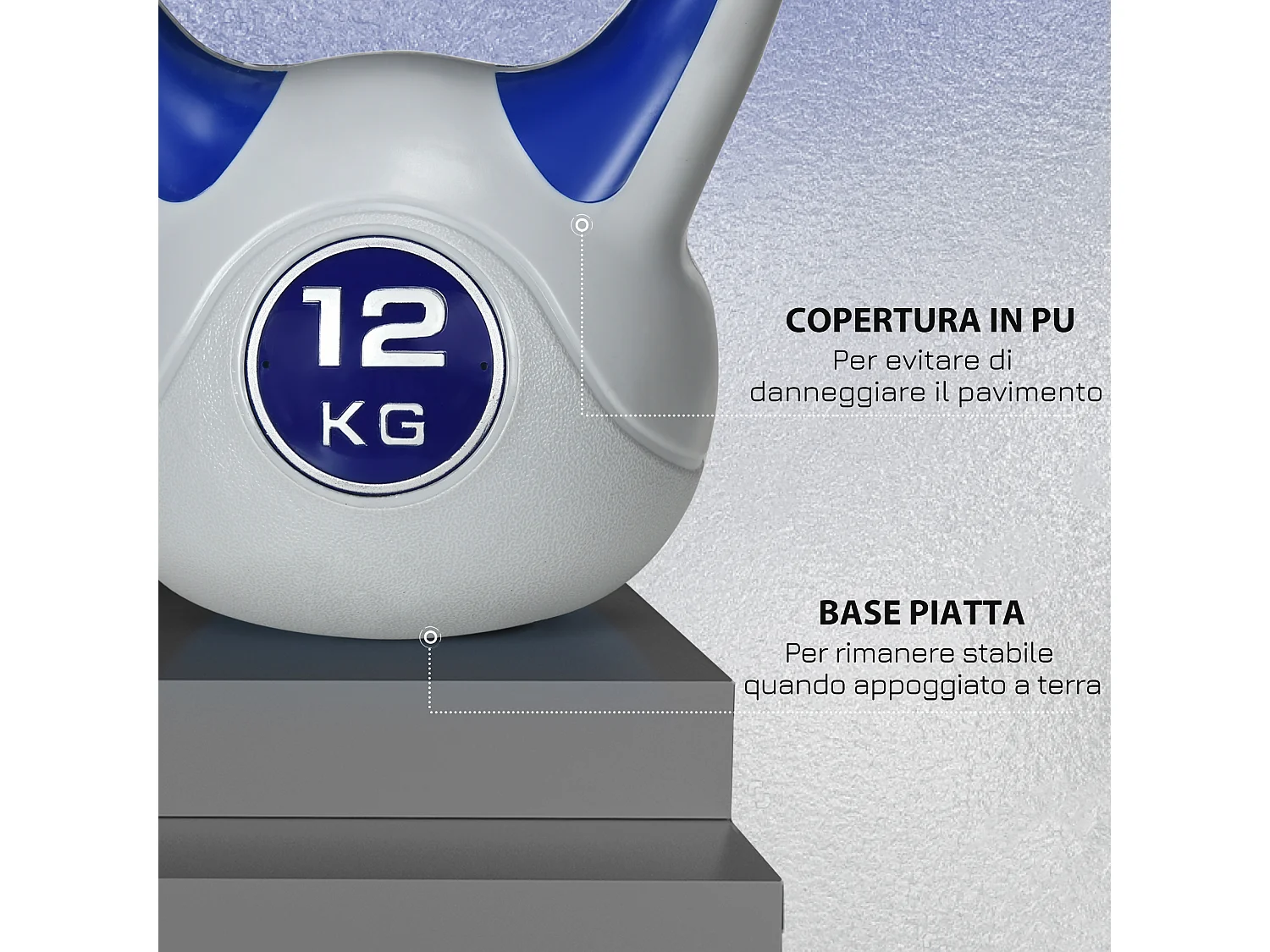 Kettlebell 12kg in pu e sabbia con base piatta e impugnatura