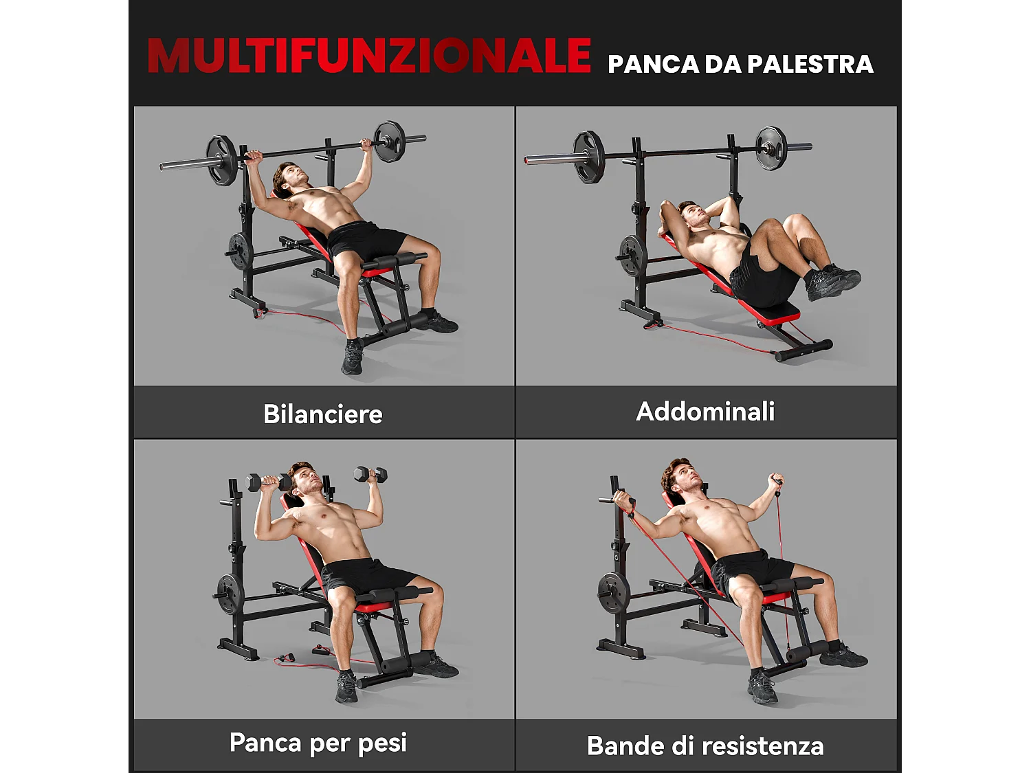 Panca fitness con rack per pesi sedile e schienale regolabili
