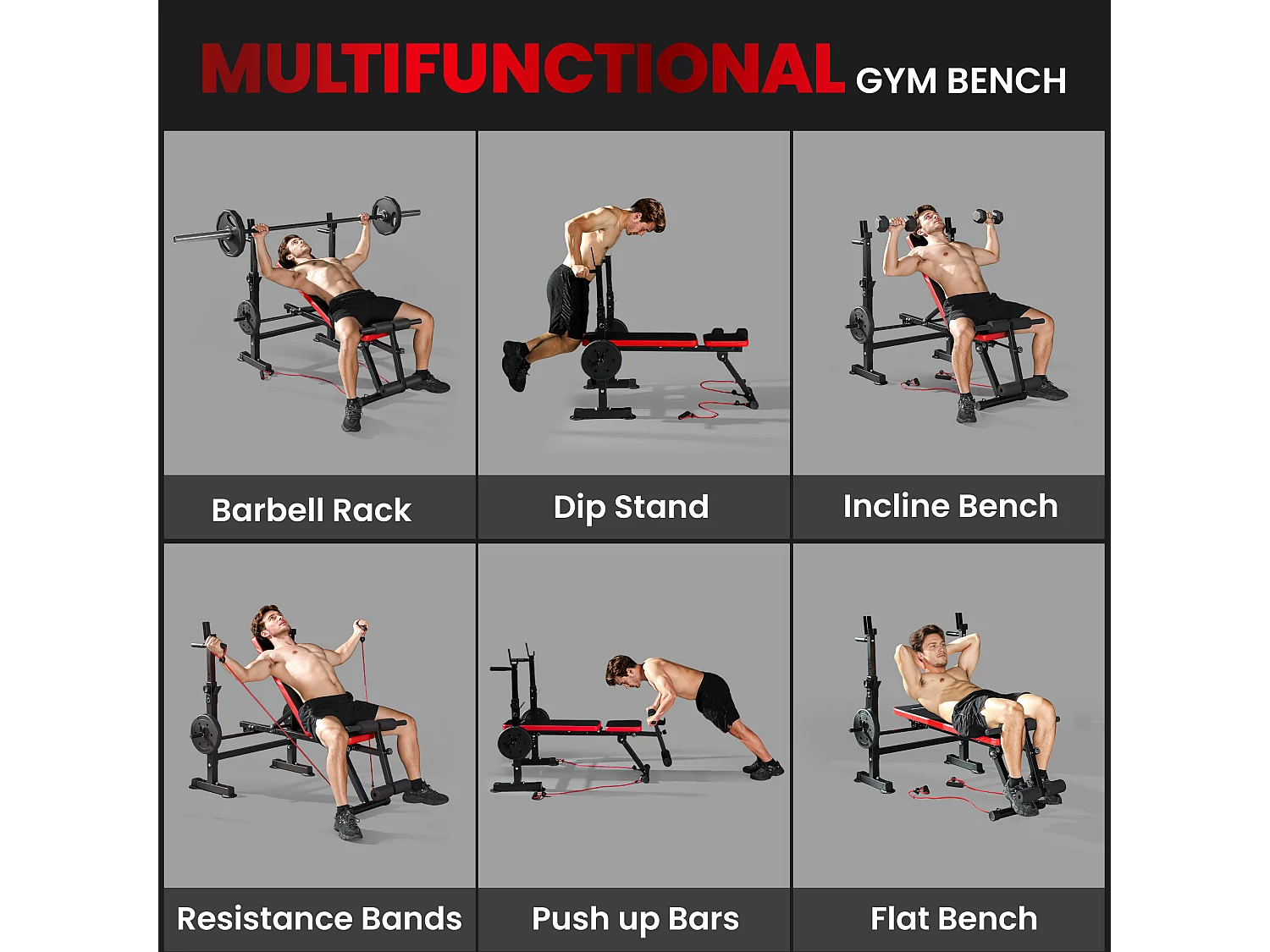 Panca fitness con rack per pesi sedile e schienale regolabili