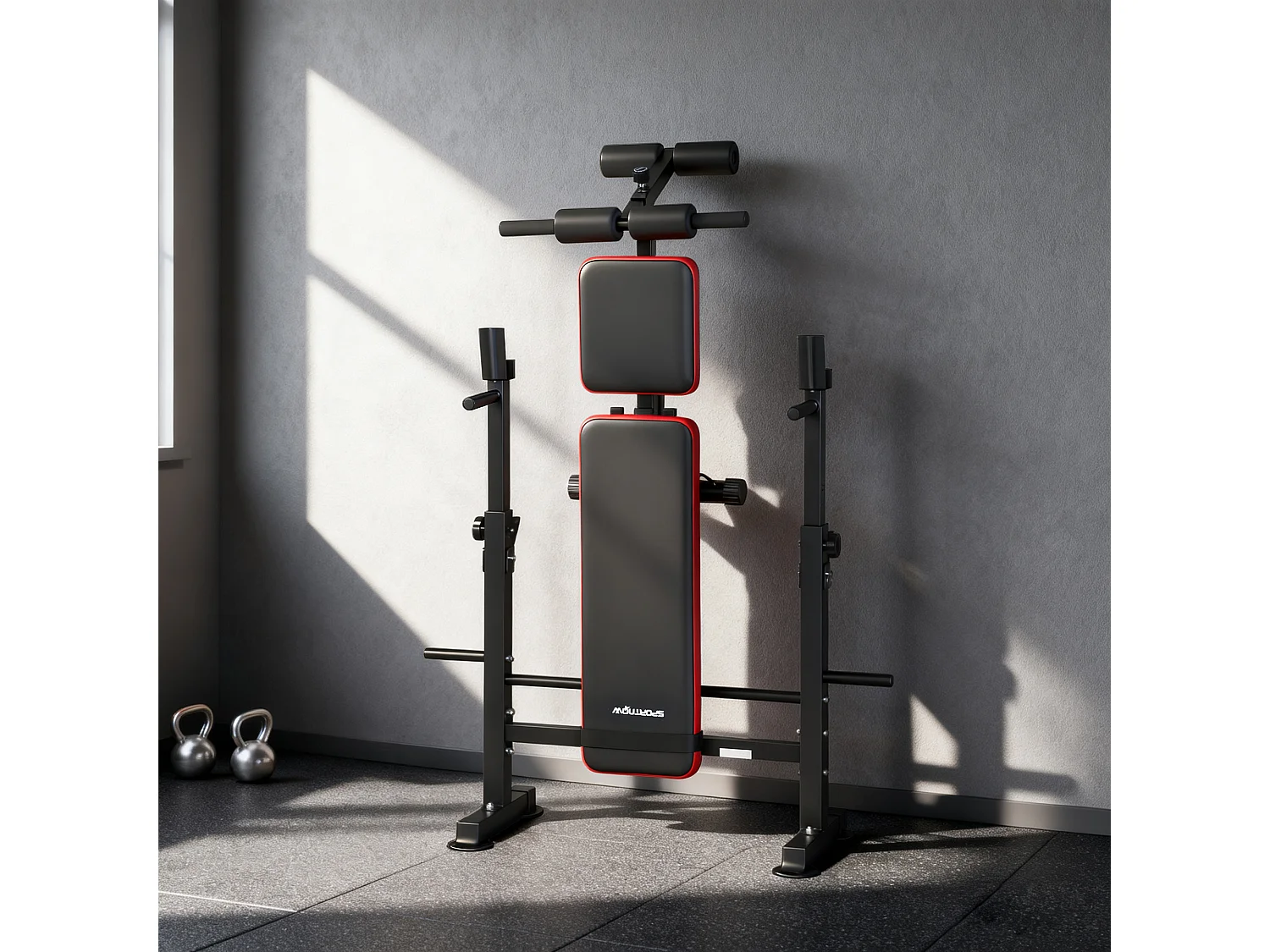 Panca fitness con rack per pesi sedile e schienale regolabili
