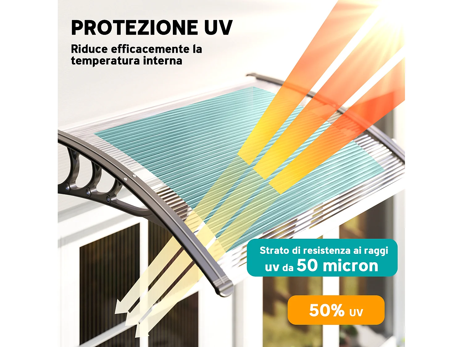 Pensilina esterni impermeabile anti-uv in pc 75x100x23 cm trasparente