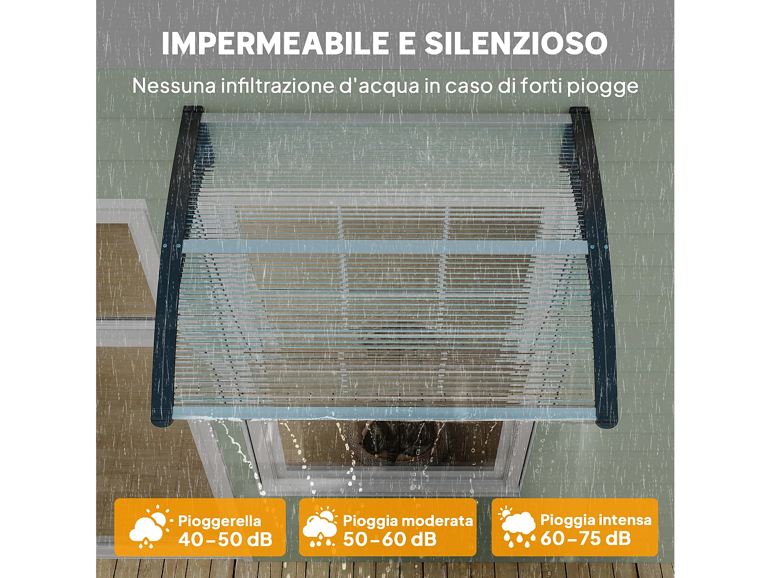 Pensilina esterni impermeabile anti-uv in pc 75x100x23 cm trasparente