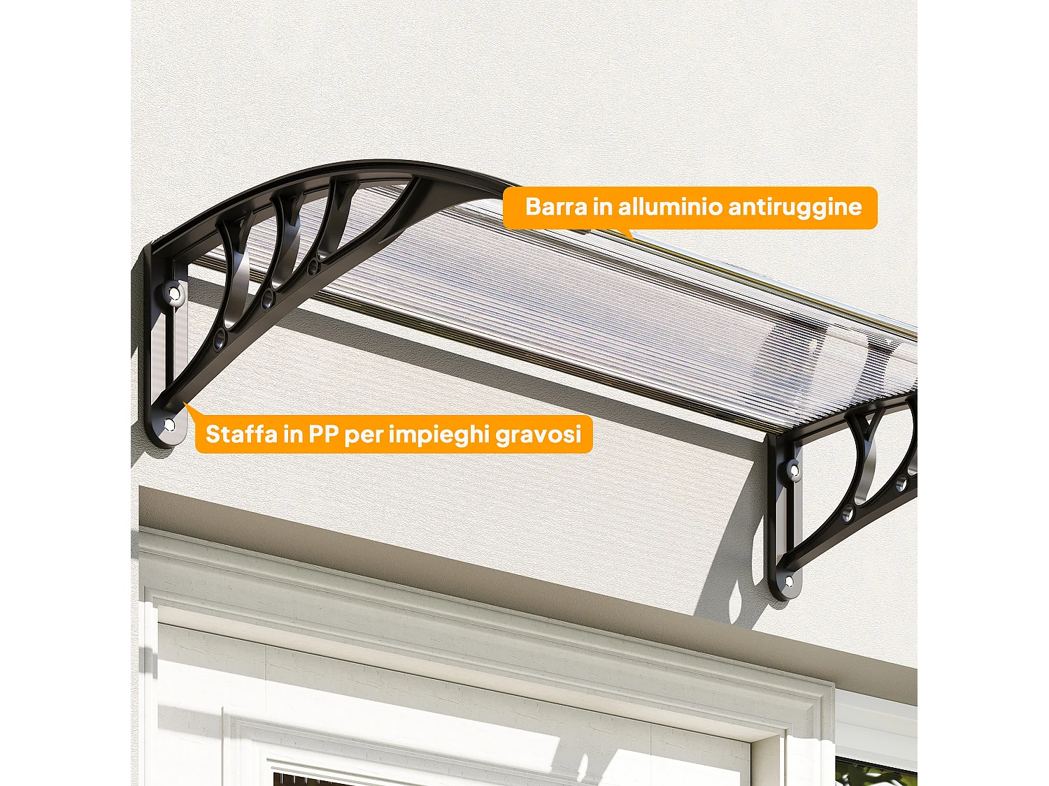 Pensilina esterni impermeabile anti-uv in pc 75x100x23 cm trasparente