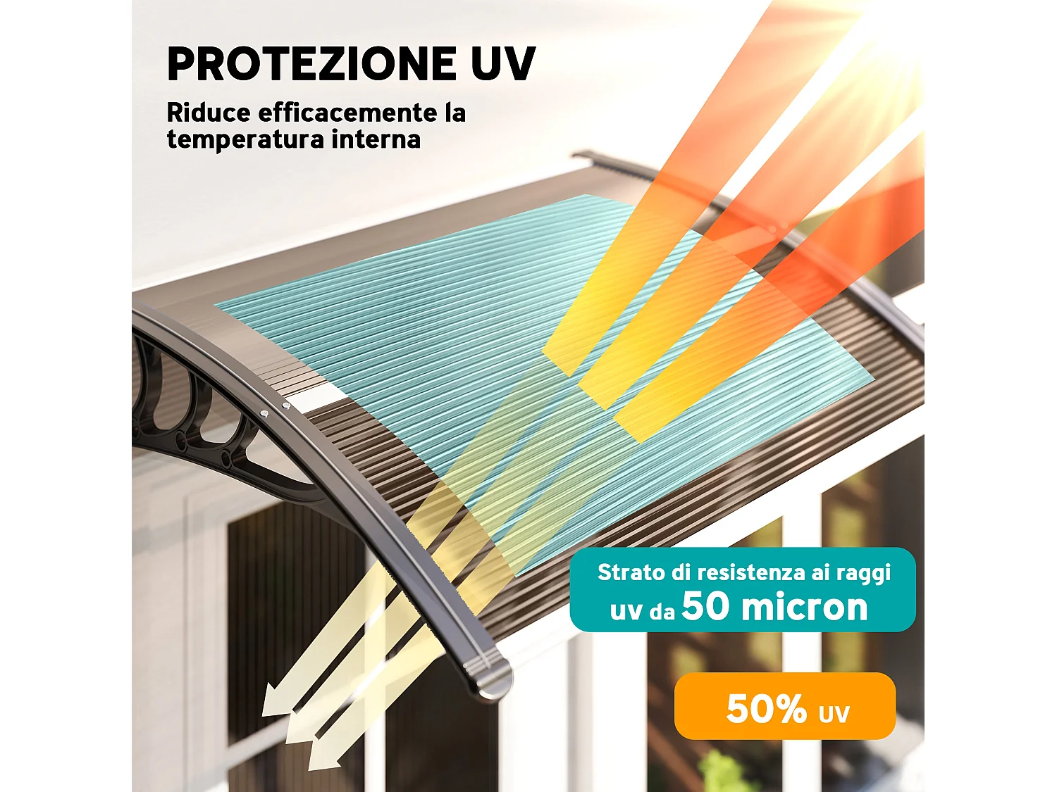 Pensilina da esterni impermeabile anti-uv in pc 75x100x23 cm marrone