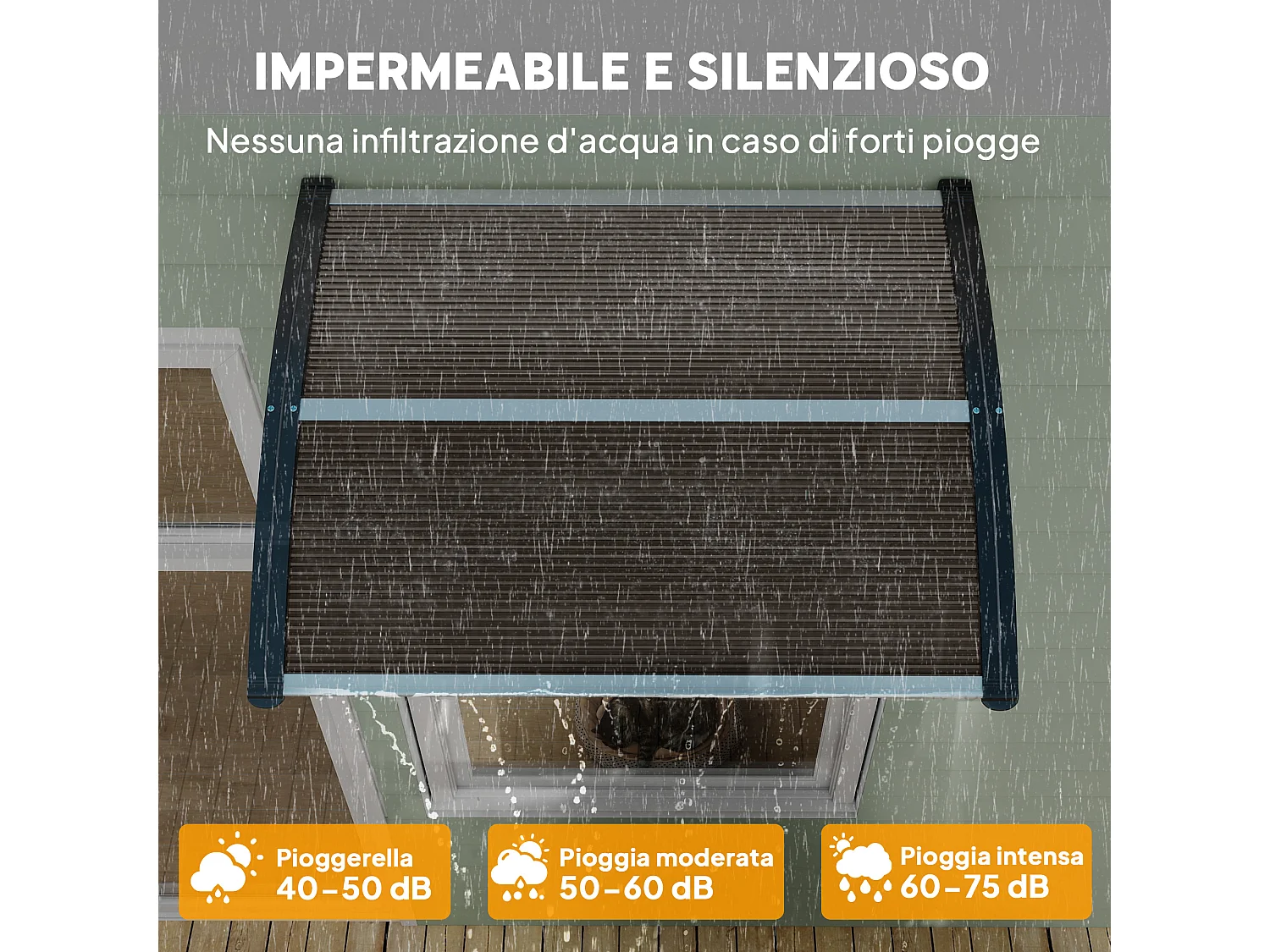Pensilina da esterni impermeabile anti-uv in pc 75x100x23 cm marrone