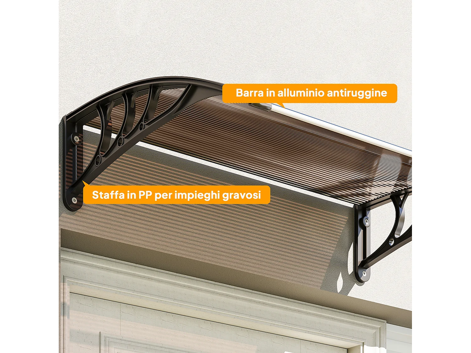 Pensilina da esterni impermeabile anti-uv in pc 75x100x23 cm marrone