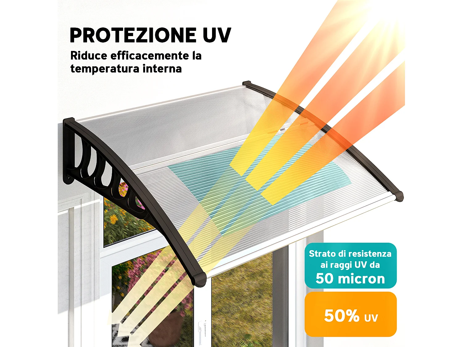 Pensilina da esterno in policarbonato 103x96.5x27cm trasparente