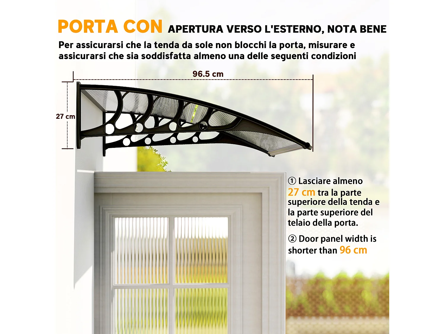 Pensilina da esterno in policarbonato 103x96.5x27cm trasparente