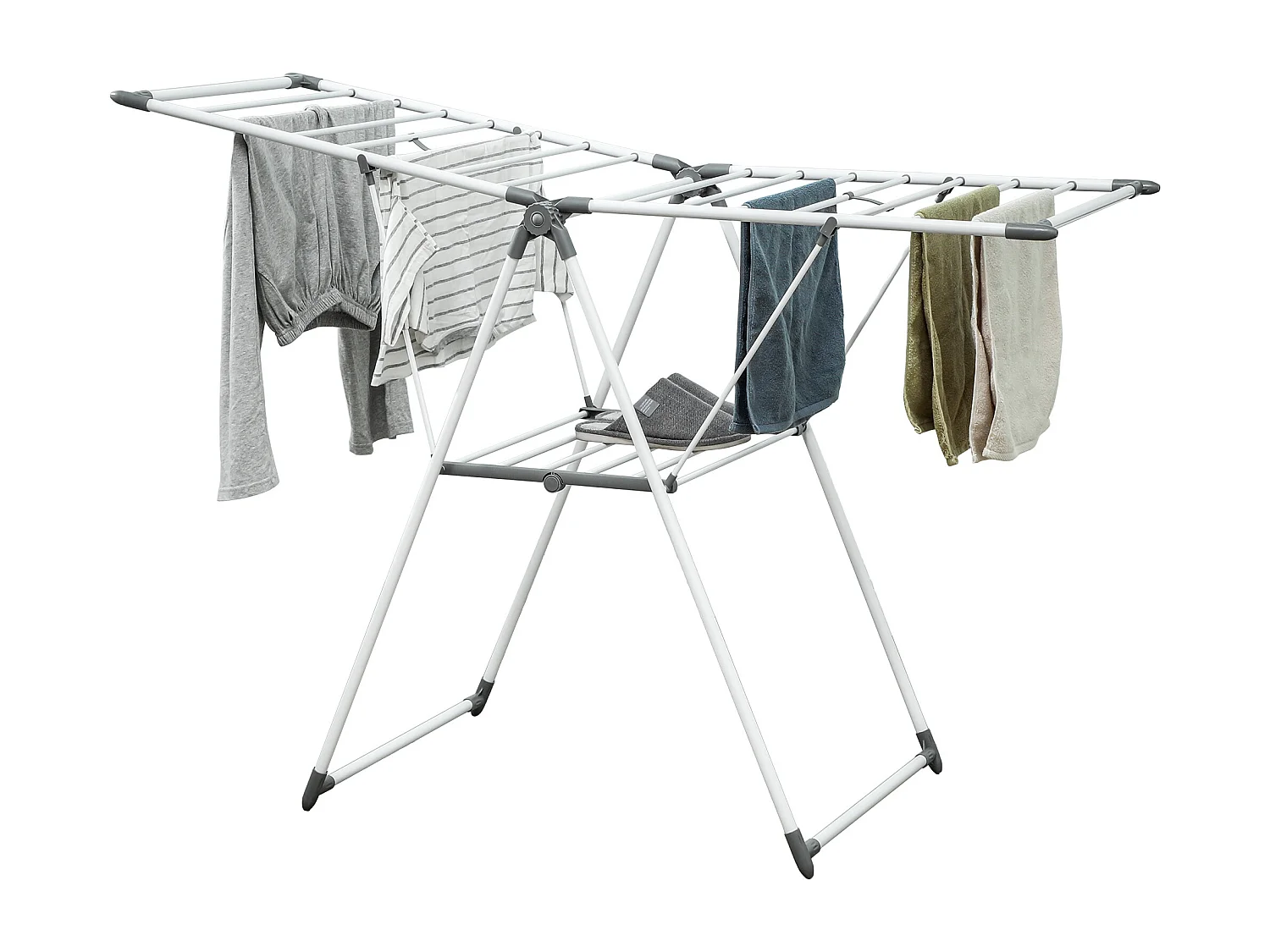 HOMCOM Stendibiancheria a 2 Livelli Regolabile su 4 Altezze Diverse, Stendino con Piedini Antiscivolo in Metallo e Plastica, 156.5x61.5x97 cm, Bianco