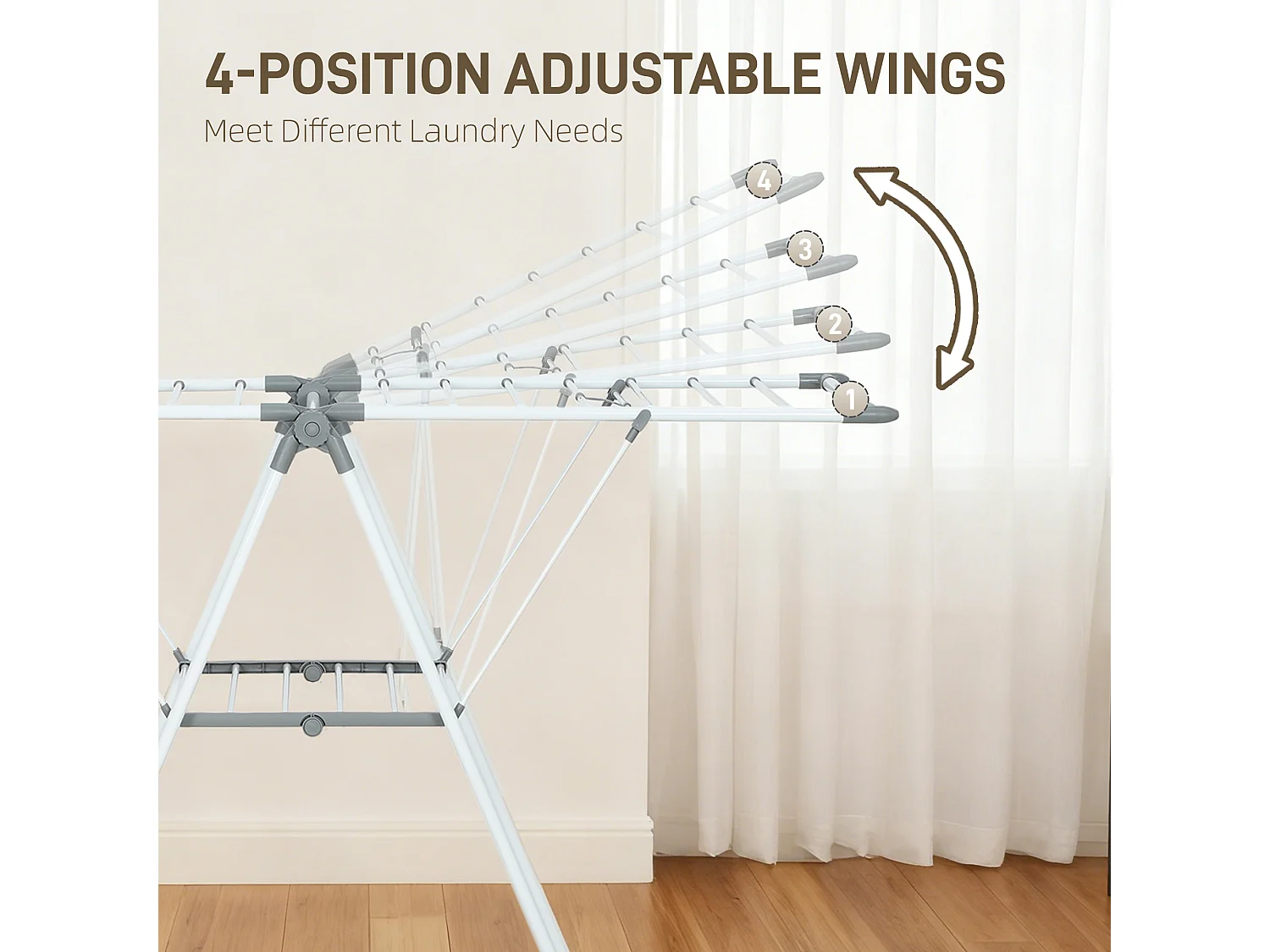HOMCOM Stendibiancheria a 2 Livelli Regolabile su 4 Altezze Diverse, Stendino con Piedini Antiscivolo in Metallo e Plastica, 156.5x61.5x97 cm, Bianco
