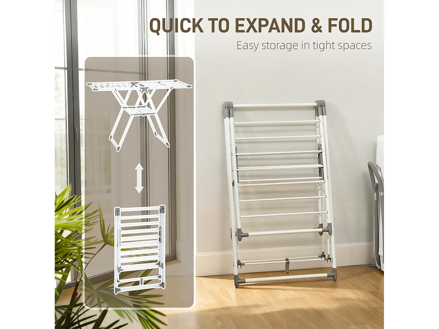 HOMCOM Stendibiancheria a 2 Livelli Regolabile su 4 Altezze Diverse, Stendino con Piedini Antiscivolo in Metallo e Plastica, 156.5x61.5x97 cm, Bianco