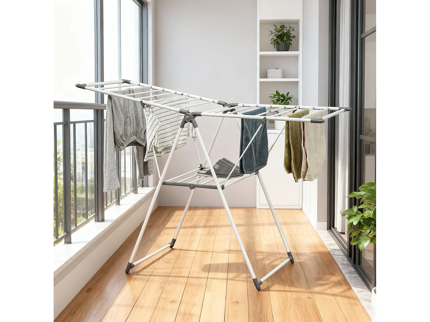 HOMCOM Stendibiancheria a 2 Livelli Regolabile su 4 Altezze Diverse, Stendino con Piedini Antiscivolo in Metallo e Plastica, 156.5x61.5x97 cm, Bianco