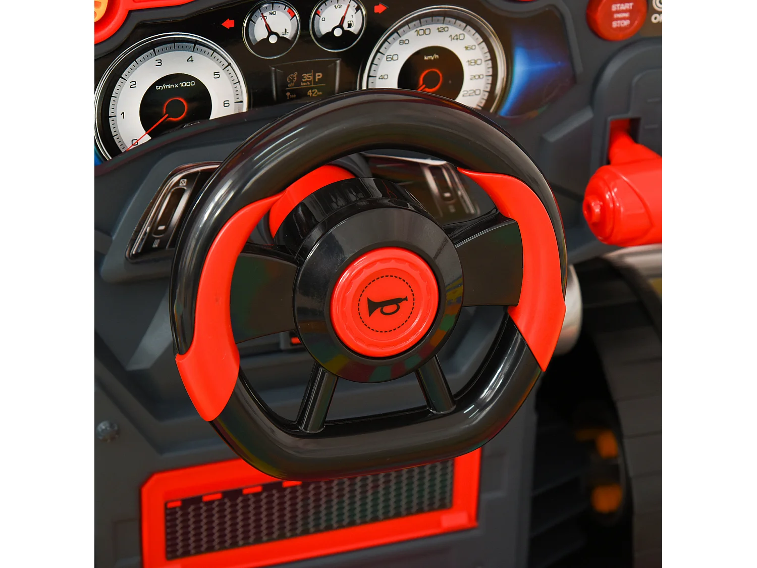 HOMCOM Officina Camion Giocattolo con Motore e 61 Accessori per Bambini 3-5 Anni, Ruote e Maniglia, 40x39x47cm, Rosso