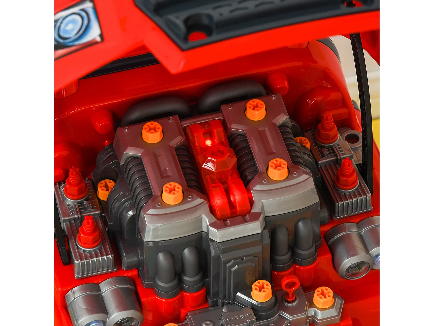 HOMCOM Officina Camion Giocattolo con Motore e 61 Accessori per Bambini 3-5 Anni, Ruote e Maniglia, 40x39x47cm, Rosso