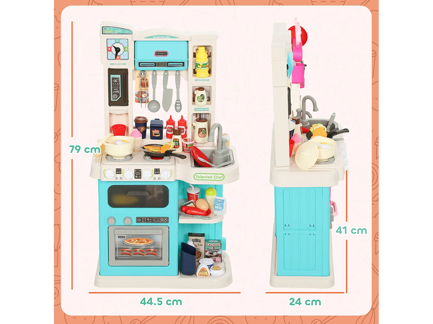 Cucina giocattolo per bambini 3-6 anni con 92 accessori verde