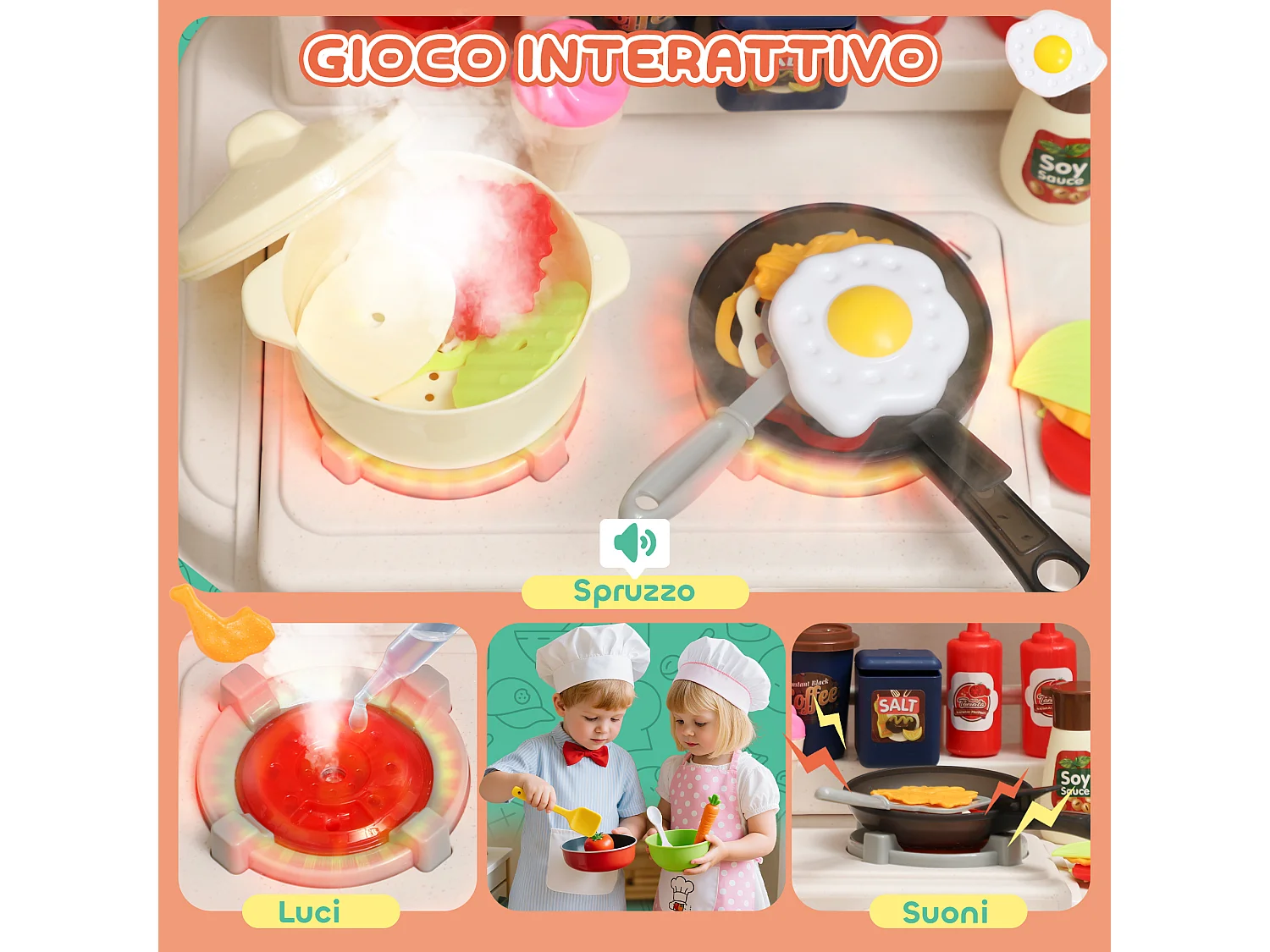 Cucina giocattolo per bambini 3-6 anni con 92 accessori verde