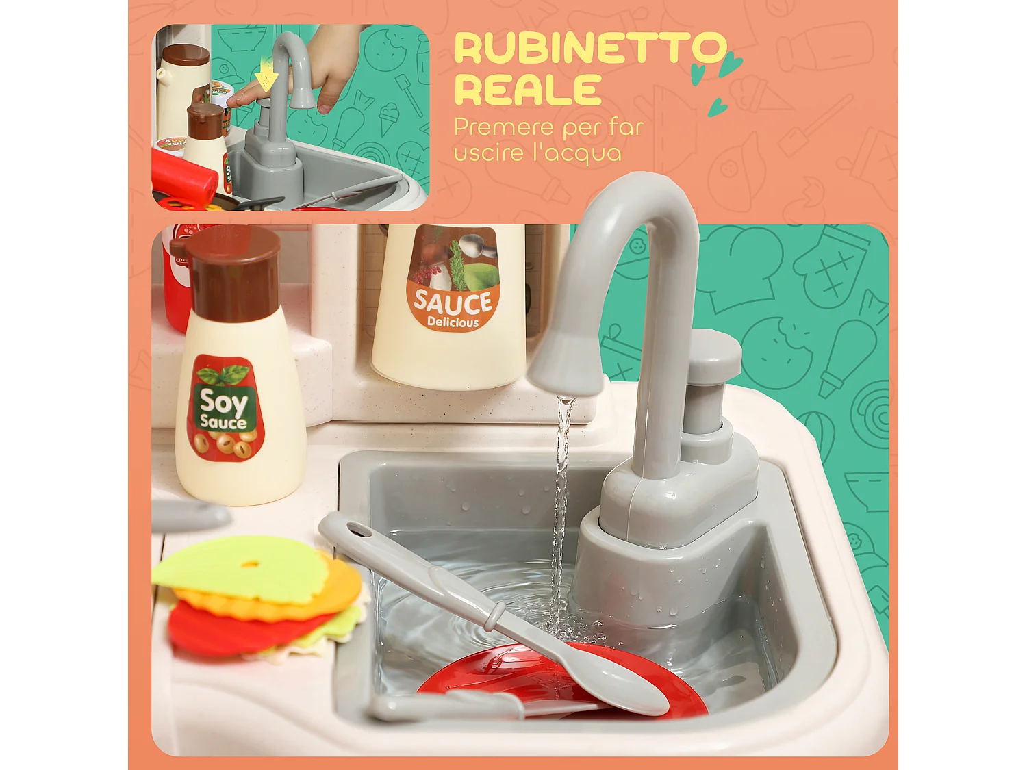 Cucina giocattolo per bambini 3-6 anni con 92 accessori verde