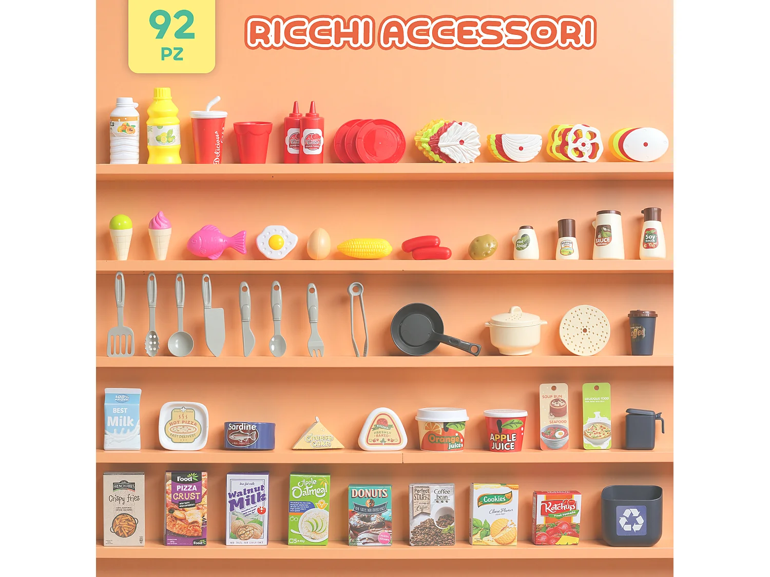 Cucina giocattolo per bambini 3-6 anni con 92 accessori verde