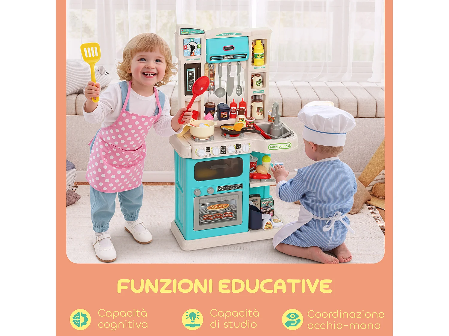 Cucina giocattolo per bambini 3-6 anni con 92 accessori verde