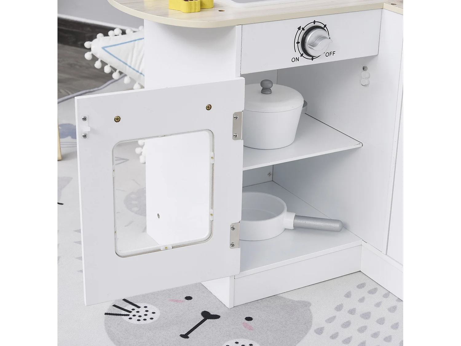 Cucina giocattolo in legno con accessori lavandino e frigorifero