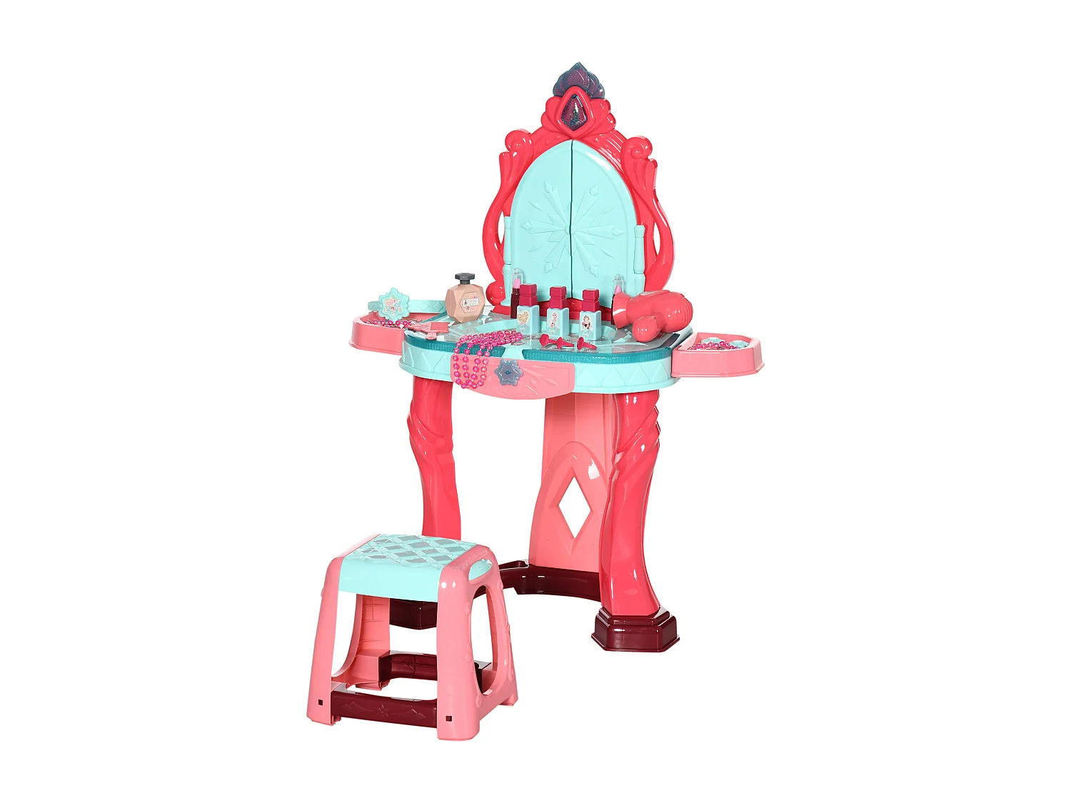 Tavolino toeletta per bambine con sgabello e specchio multicolore