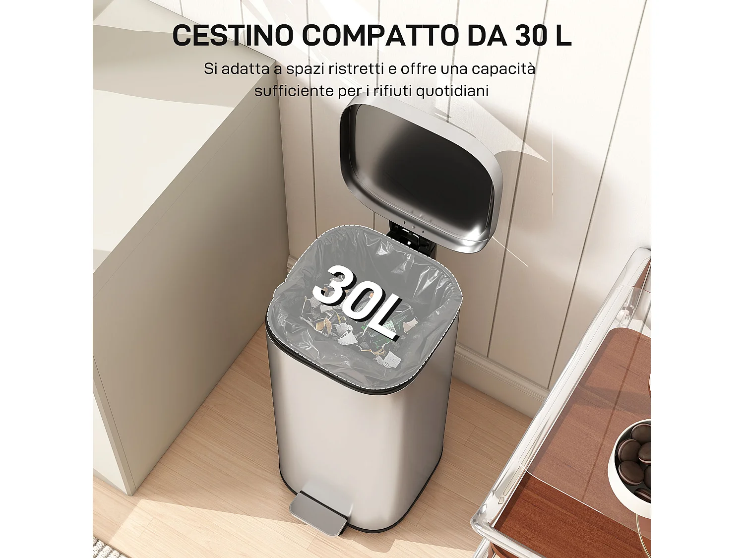 Bidone immondizia a pedale da 30l con secchio rimovibile 29x36x59.5 cm