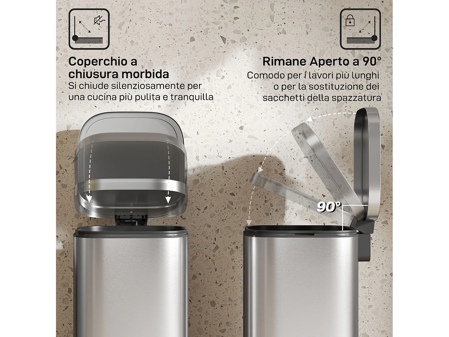 Bidone immondizia a pedale da 30l con secchio rimovibile 29x36x59.5 cm