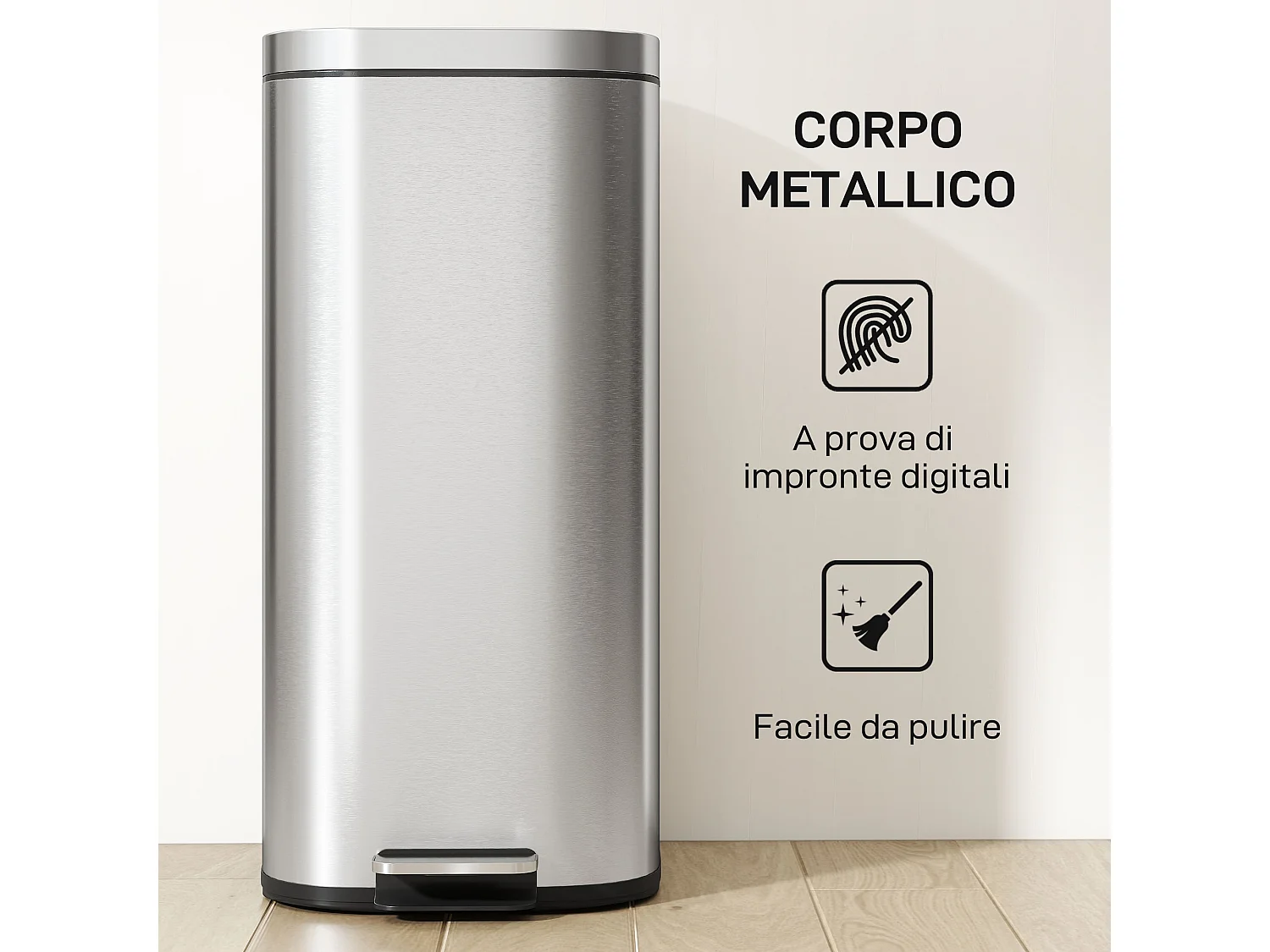 Bidone immondizia a pedale da 30l con secchio rimovibile 29x36x59.5 cm