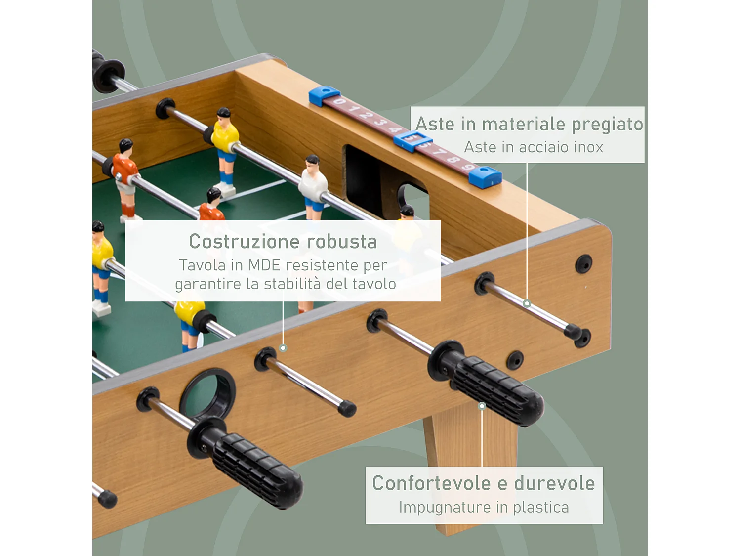 Calcio balilla pieghevole per adulti e bambini in mdf 69x36.5x22 cm