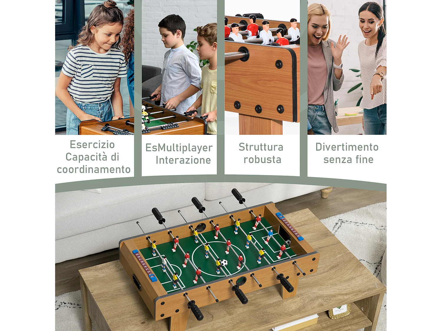 Calcio balilla pieghevole per adulti e bambini in mdf 69x36.5x22 cm