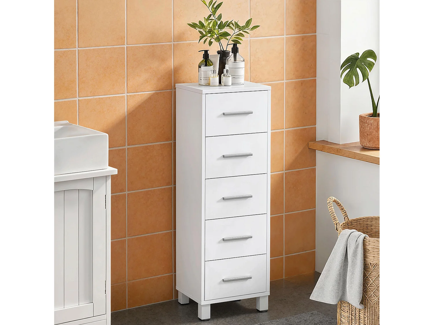 Cassettiera con 5 cassetti per camera in legno bianco